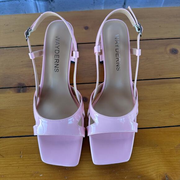 New Wayderns Light Pink Patent Block Heel Slingback Sandals Size 10.5 No Box - Picture 2 of 9